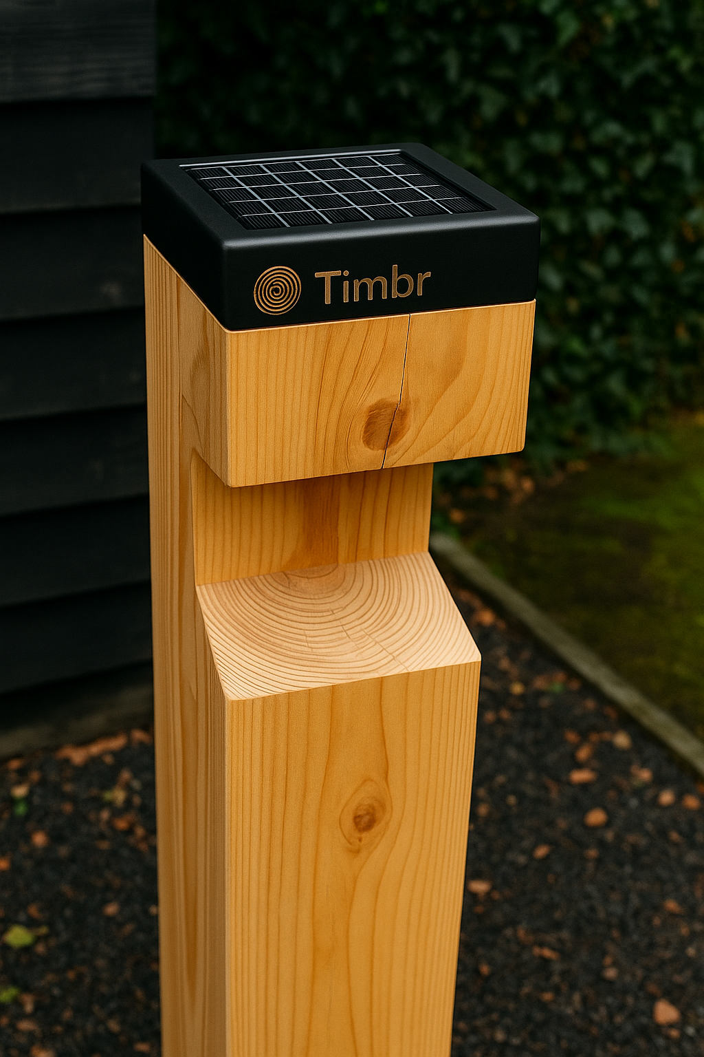 Terra — outdoor solar lamp in solid oak